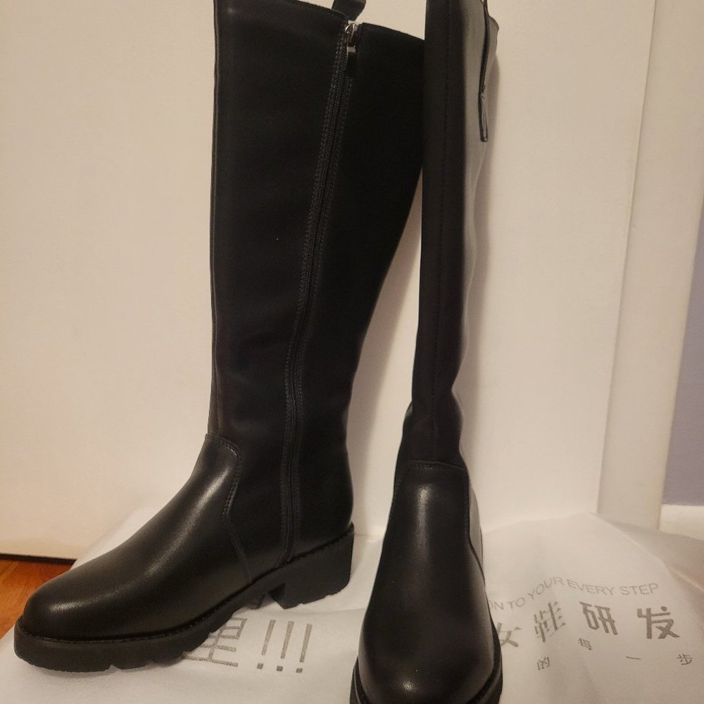Shein Black Calf High Zippered Boots